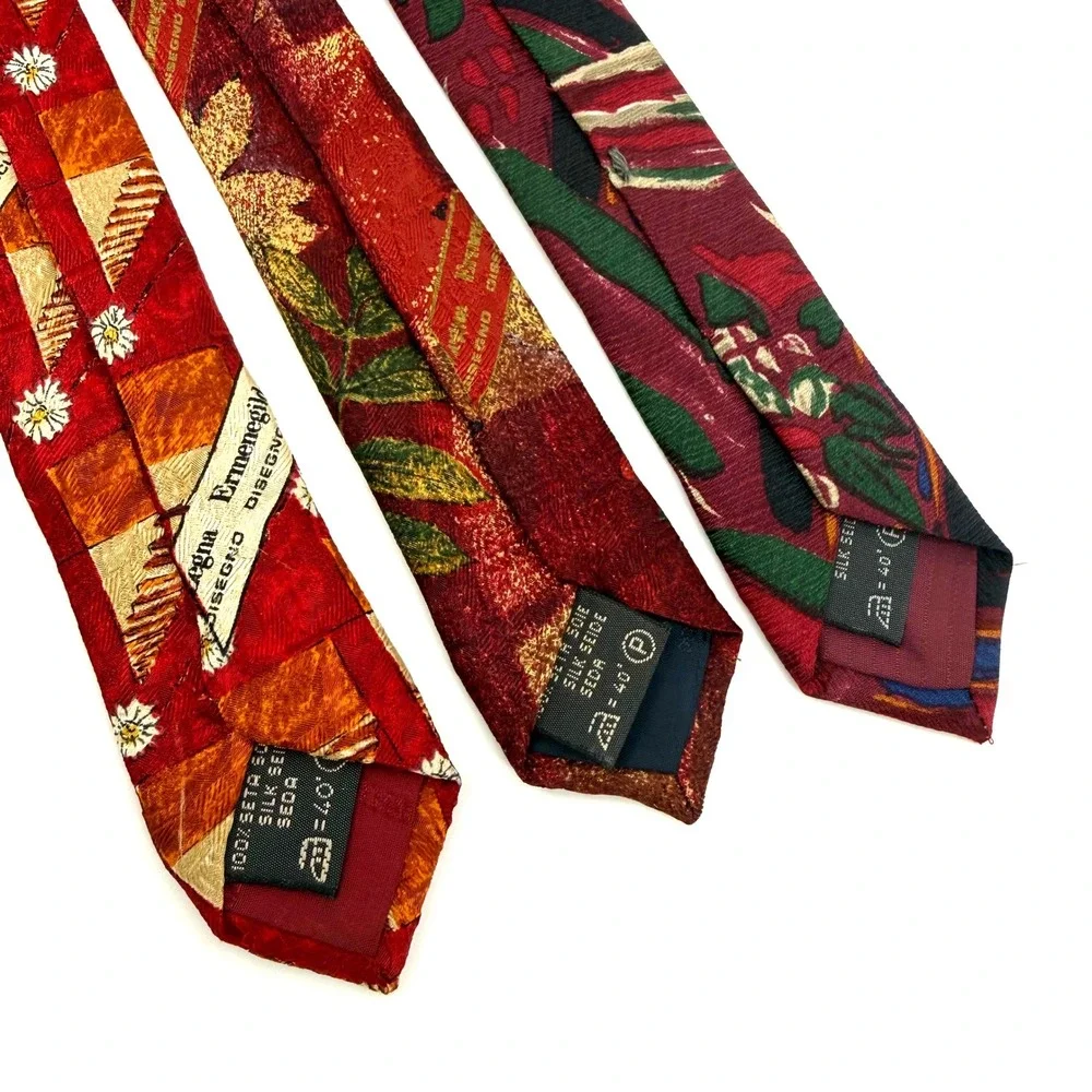 (3) Ermenegildo Zegna Mens Silk Tie Floral Abstract Italy Luxury Necktie Career